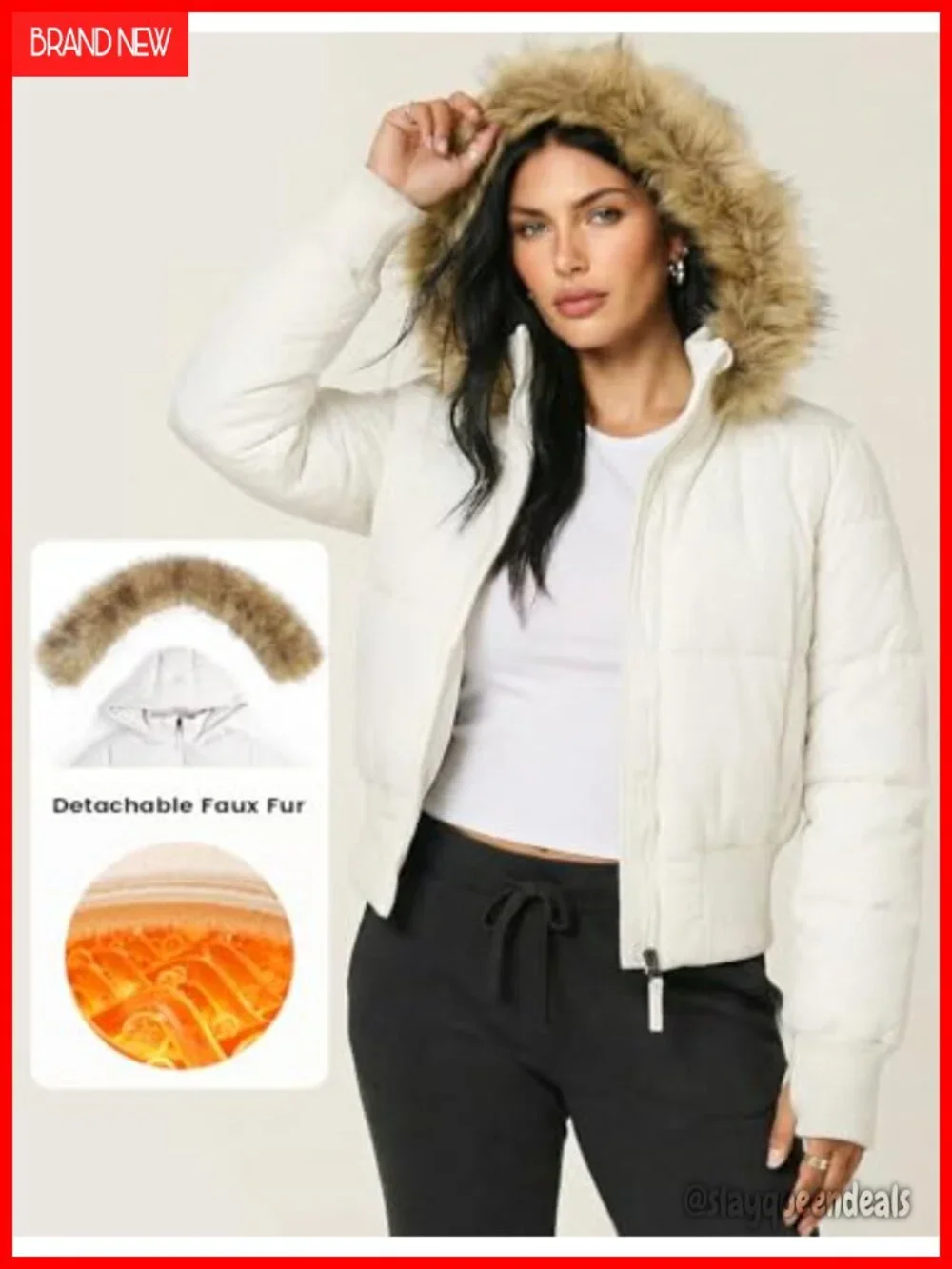 Cropped Puffer Jacket Hooded Winter Warm Coat